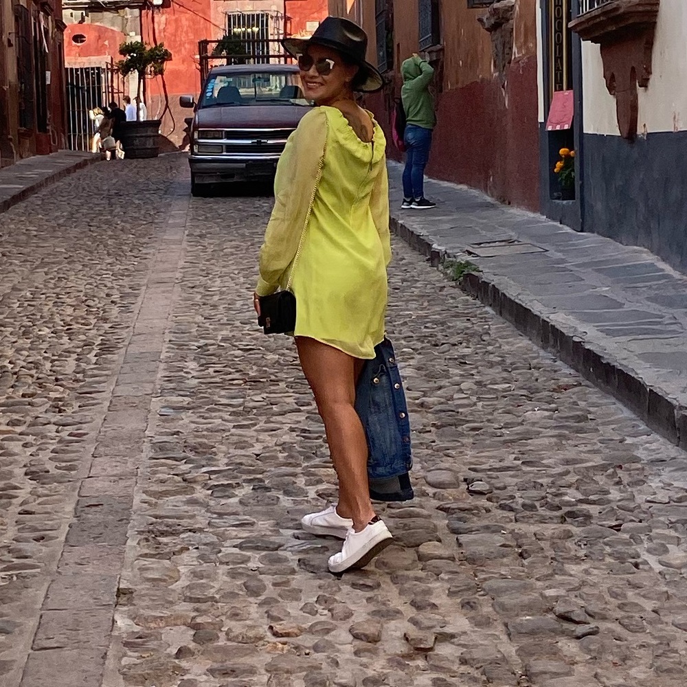Lime green chiffon dress